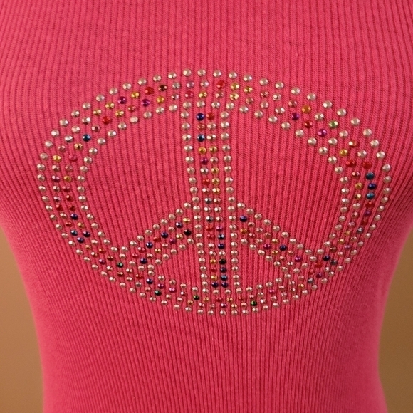 CRIP Tank Top with Jeweled Peace Sign, Hot Pink, Size See Measurements - Picture 4 of 9